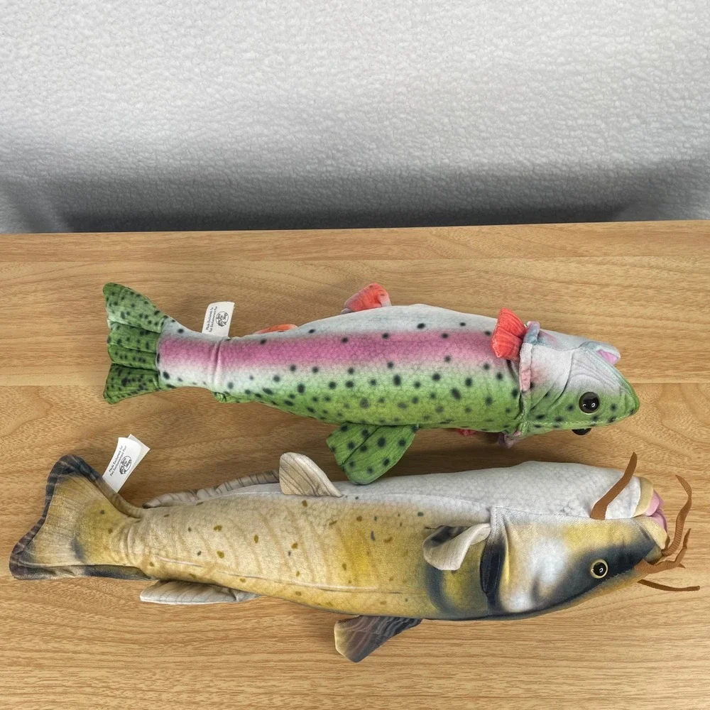 Bass Pro Shops Plush Fish Set Rainbow Trout and Catfish Realistic Stuffed Toys